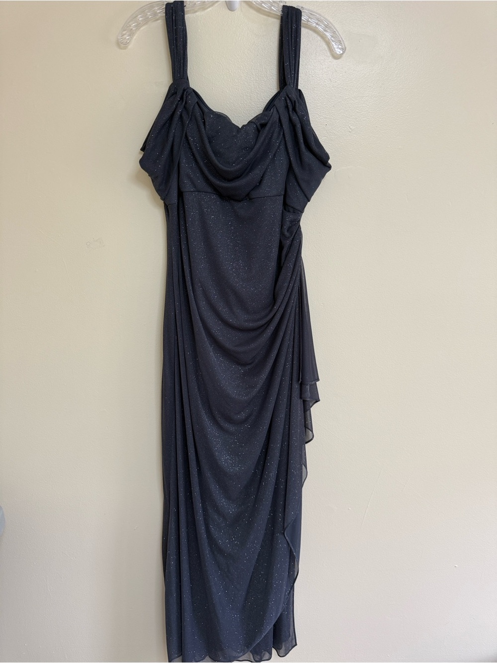 Alex Evenings Navy Sparkle Draped Maxi Dress